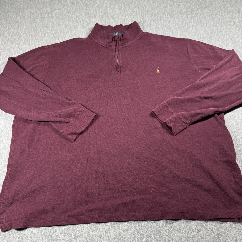Polo Ralph Lauren Pullover Mens 3XLT Burgundy Estate Rib 1/4 Zip Sweater Tall‎